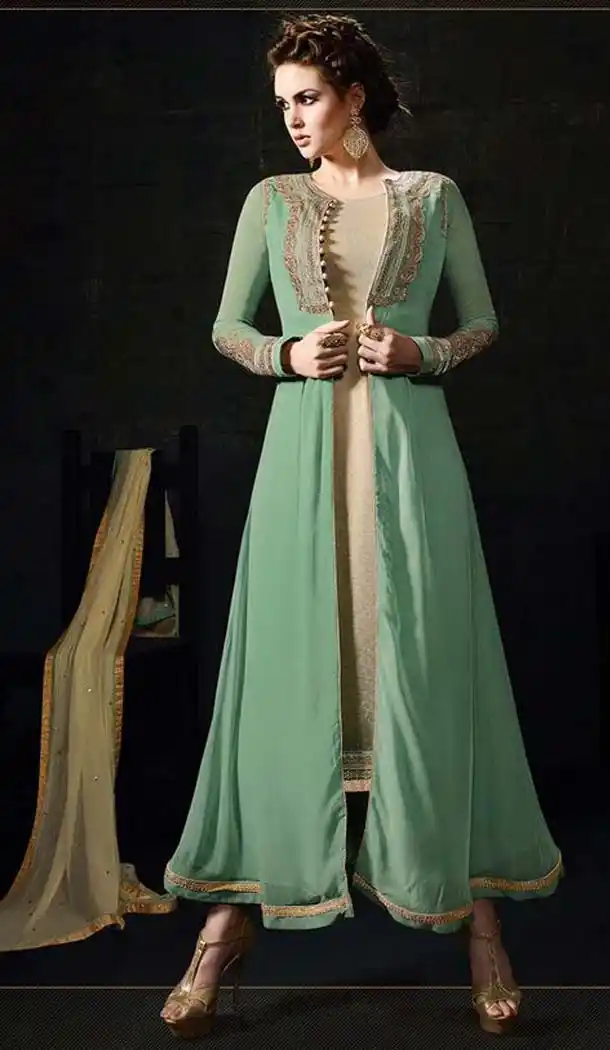 Beige Color Georgette A Line Style Churidar Kameez | FH539081146