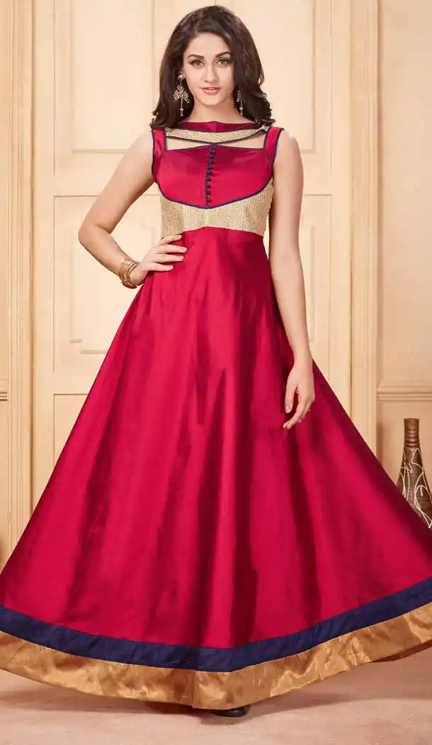 Silk Fabric Deep Pink Color A-line Style Readymade Kurtis | FH539381159
