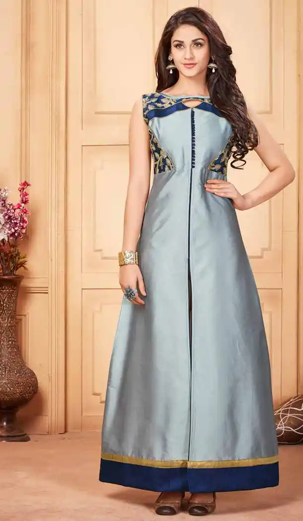 Silk Fabric Slate Grey Color Achkan Style Readymade Kurtis | FH539381163