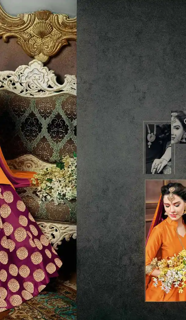 Orange Color Silk Achkan Style Evening Wear Lehenga Suit | FH539681182