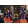 Navy Blue Color Silk Achkan Style Evening Wear Lehenga Suit | FH539681183