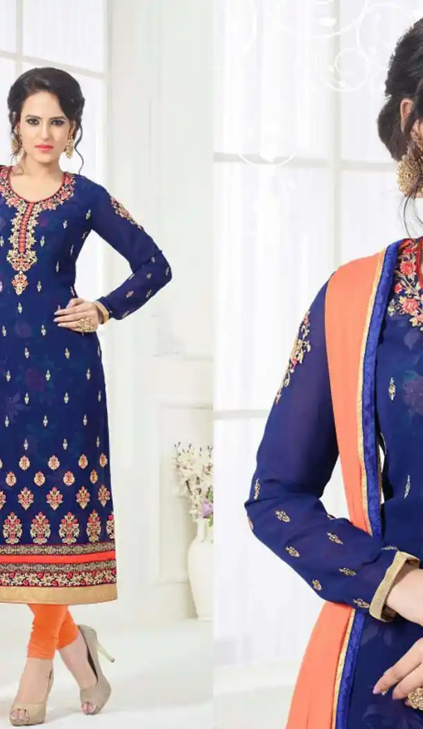Blue Color Georgette Straight Cut Evening Wear Chudidar Kameez | FH540181235