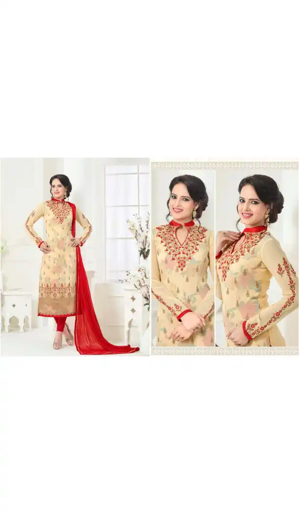 Cream Color Georgette Straight Cut Evening Wear Chudidar Kameez | FH540181237