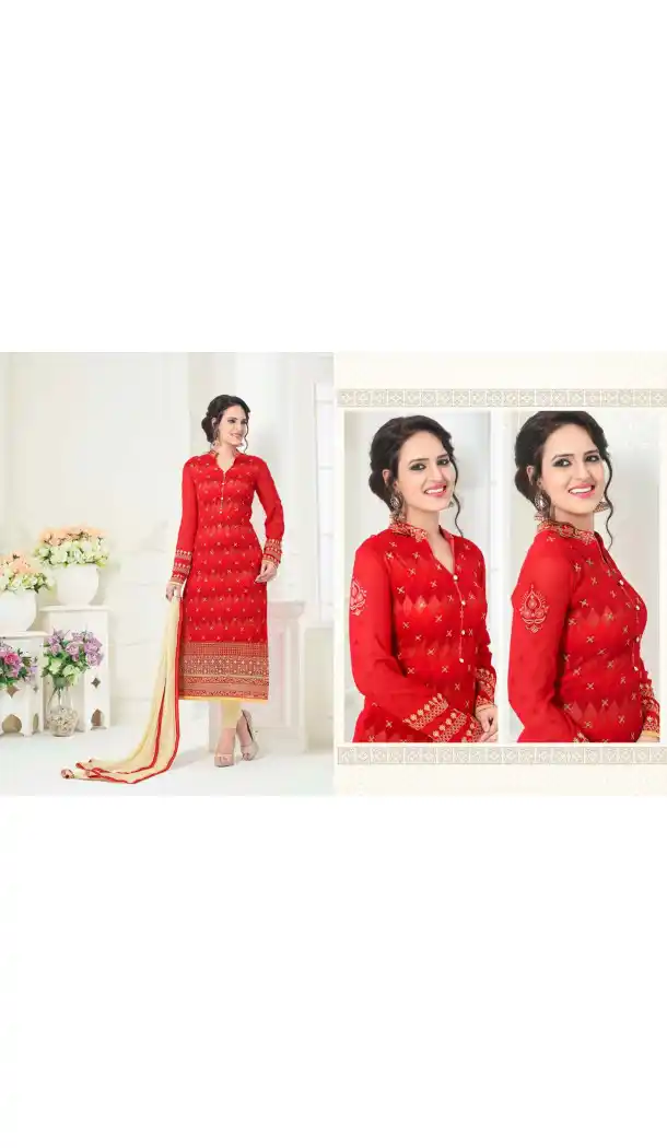 Red Color Georgette Straight Cut Evening Wear Chudidar Kameez | FH540181238