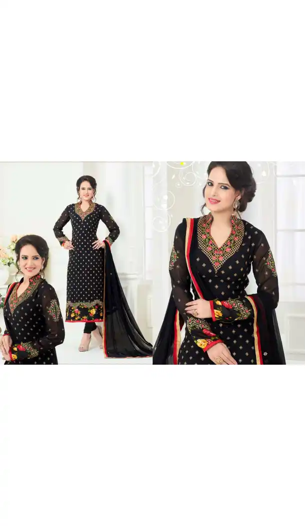 Black Color Georgette Straight Cut Evening Wear Chudidar Kameez | FH540181239
