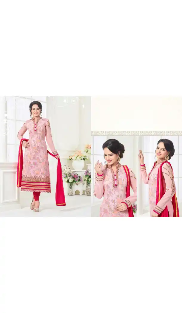 Mistyrose Color Georgette Straight Cut Evening Wear Chudidar Kameez | FH540181240