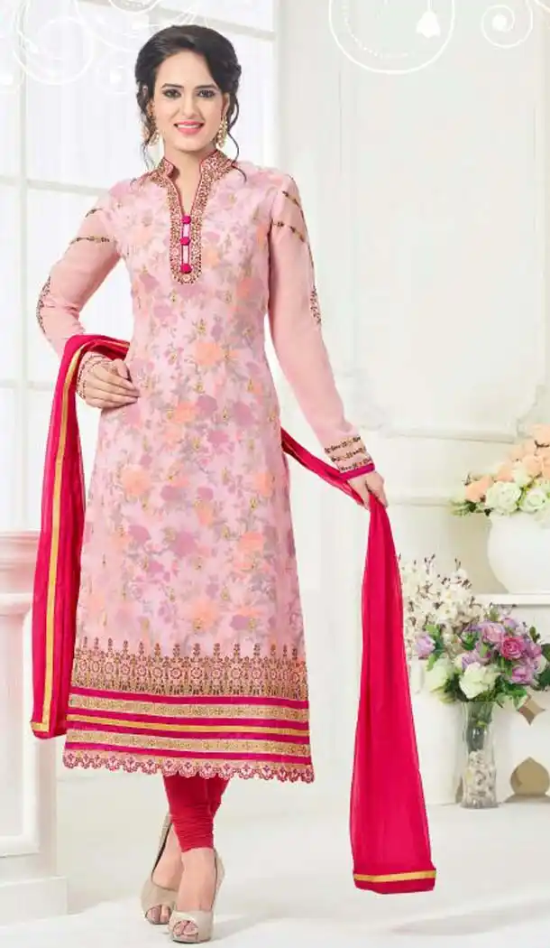 Mistyrose Color Georgette Straight Cut Evening Wear Chudidar Kameez | FH540181240
