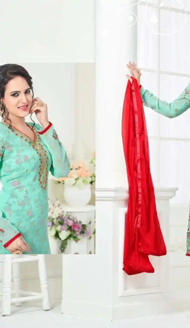 Turquoise Color Georgette Straight Cut Evening Wear Chudidar Kameez | FH540181241