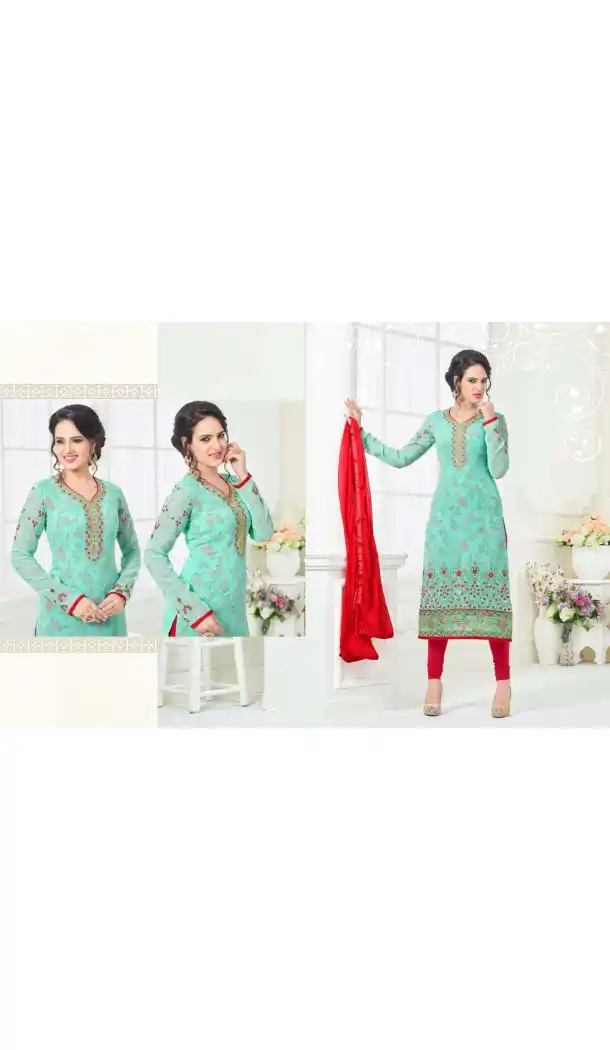 Turquoise Color Georgette Straight Cut Evening Wear Chudidar Kameez | FH540181241