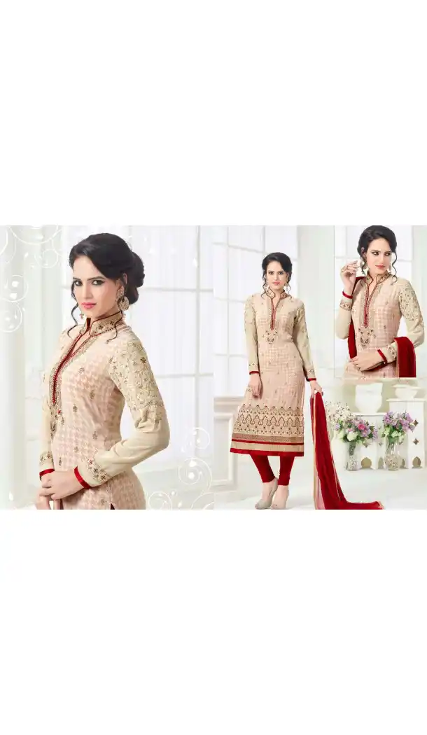 Off White Color Georgette Straight Cut Evening Wear Chudidar Kameez | FH540181242