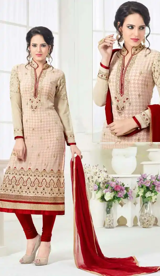 Off White Color Georgette Straight Cut Evening Wear Chudidar Kameez | FH540181242