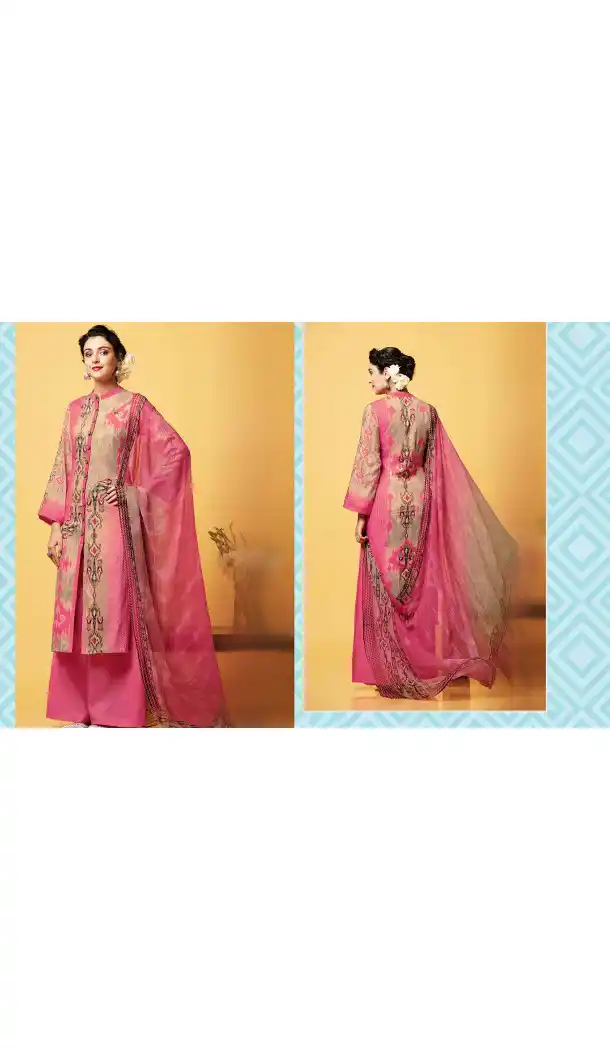 Salmon Color Chiffon Printed Evening Wear Palazzo Pant Dress | FH540381256