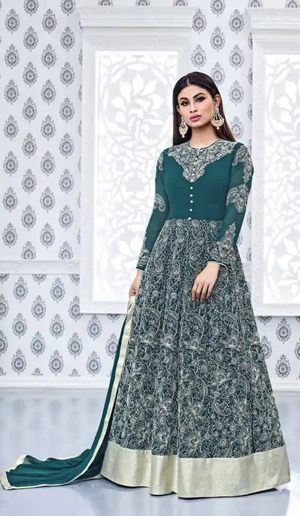 Sea Green Color Georgette Anarkali Style Evening Wear Salwar Kameez | FH540781293