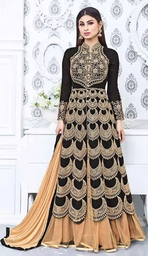 Black Color Georgette Achkan Style Evening Wear Salwar Kameez | FH540781294
