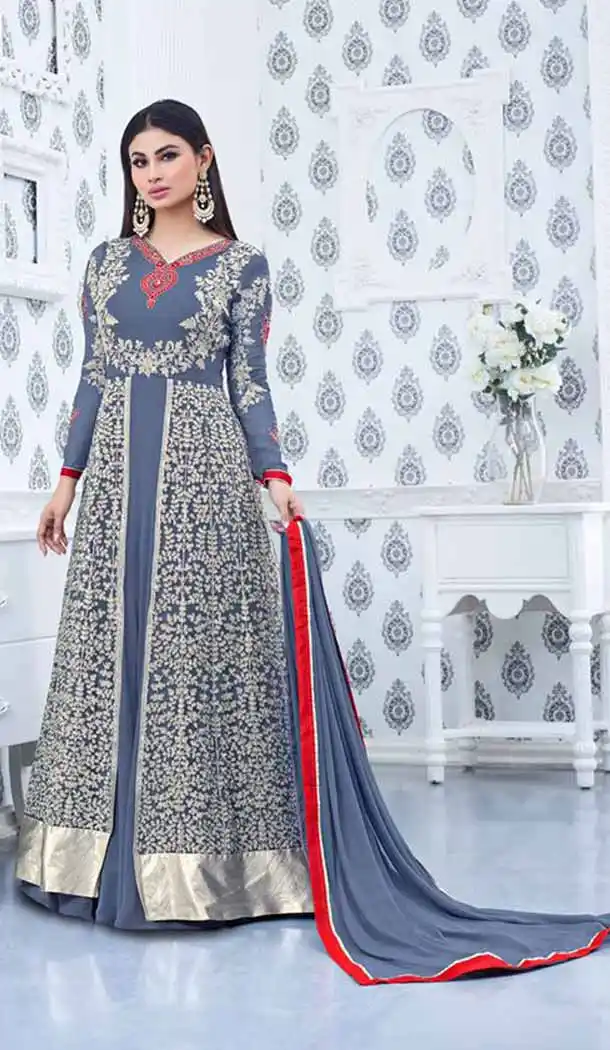 Navy Blue Color Georgette Achkan Style Evening Wear Salwar Kameez | FH540781296