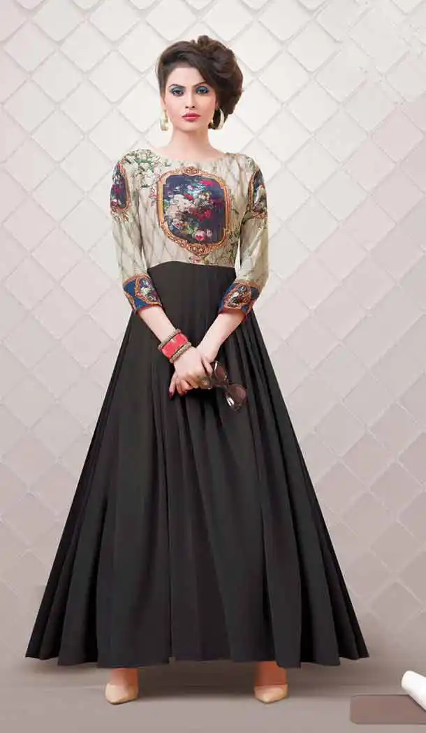 Black Color Georgette Geometric Print A-line Style Party Wear Kurtis | FH541881400