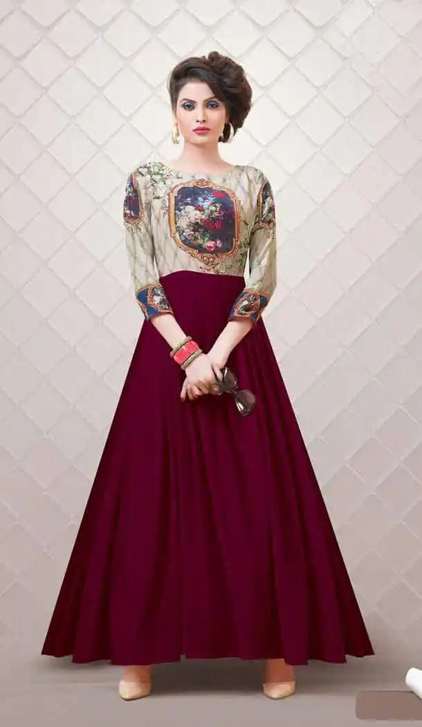 Maroon Color Georgette Geometric Print A-line Style Party Wear Kurtis | FH541881402