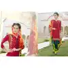 Crimson Color Cotton Straight Cut Casual Wear Punjabi Patiyala Dress | FH542081412
