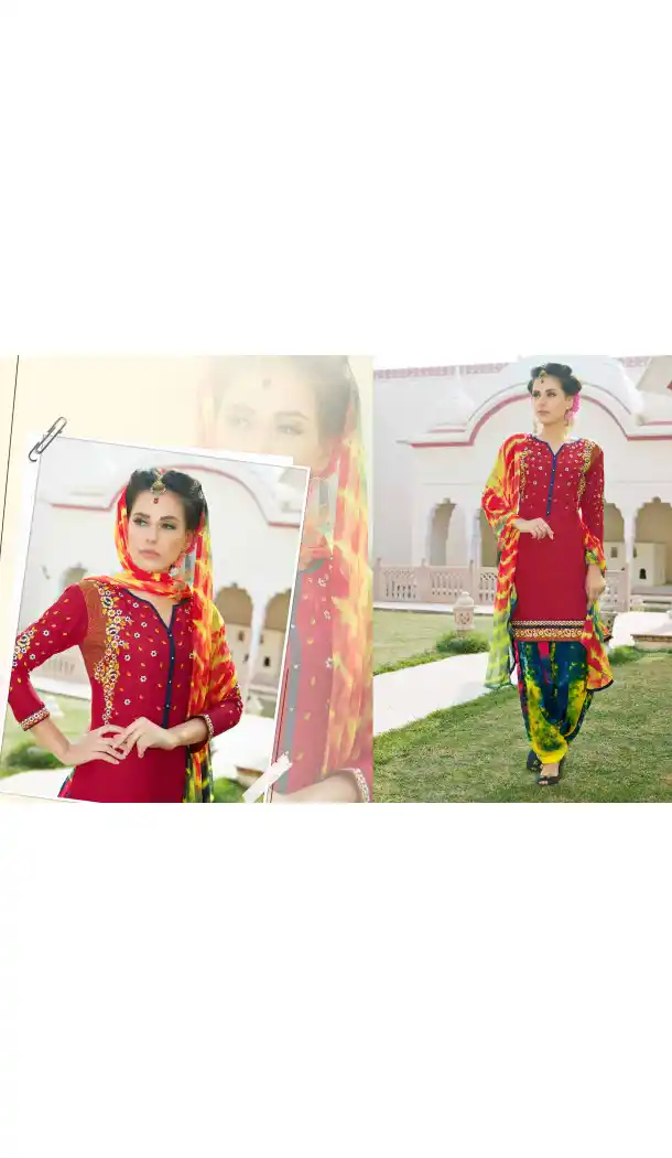 Crimson Color Cotton Straight Cut Casual Wear Punjabi Patiyala Dress | FH542081412
