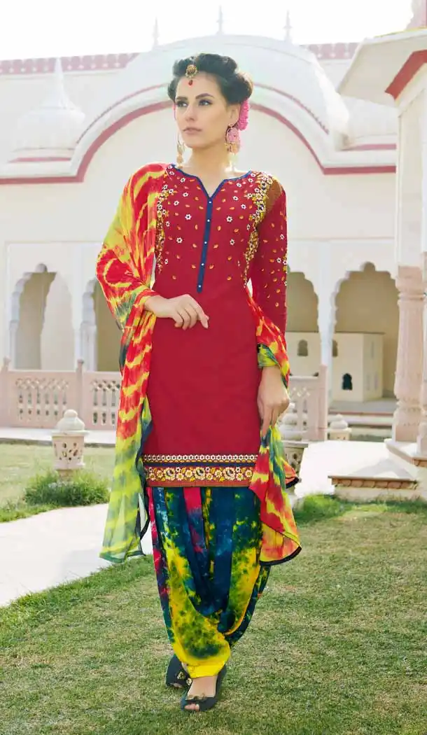 Crimson Color Cotton Straight Cut Casual Wear Punjabi Patiyala Dress | FH542081412
