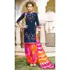 Navy Blue Color Cotton Straight Cut Casual Wear Punjabi Patiyala Dress | FH542081413