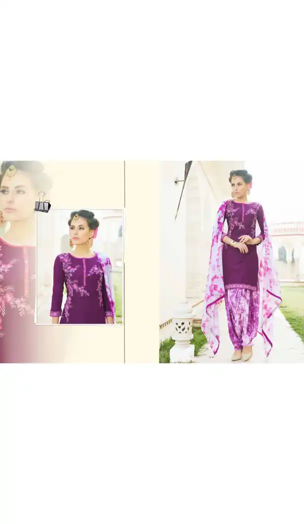 Lavender Color Cotton Straight Cut Casual Wear Punjabi Patiyala Dress | FH542081416