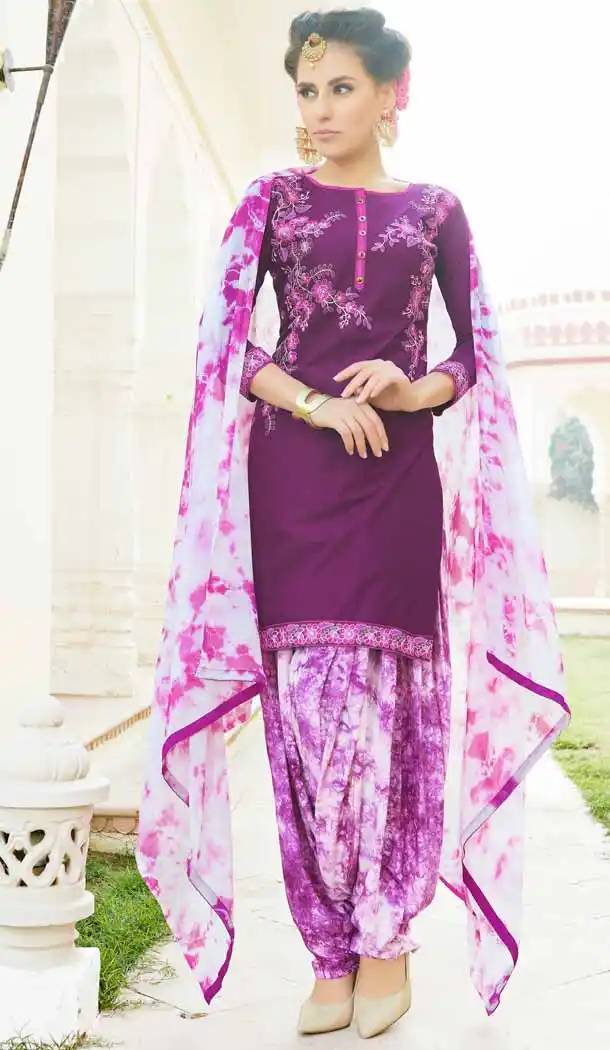 Lavender Color Cotton Straight Cut Casual Wear Punjabi Patiyala Dress | FH542081416