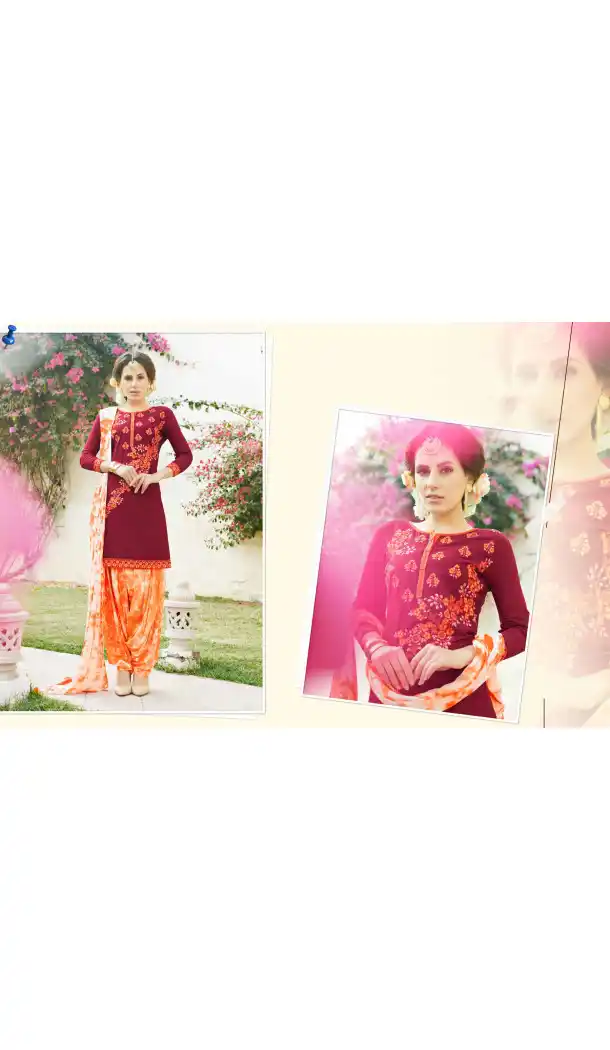 Maroon Color Cotton Straight Cut Casual Wear Punjabi Patiyala Dress | FH542081417
