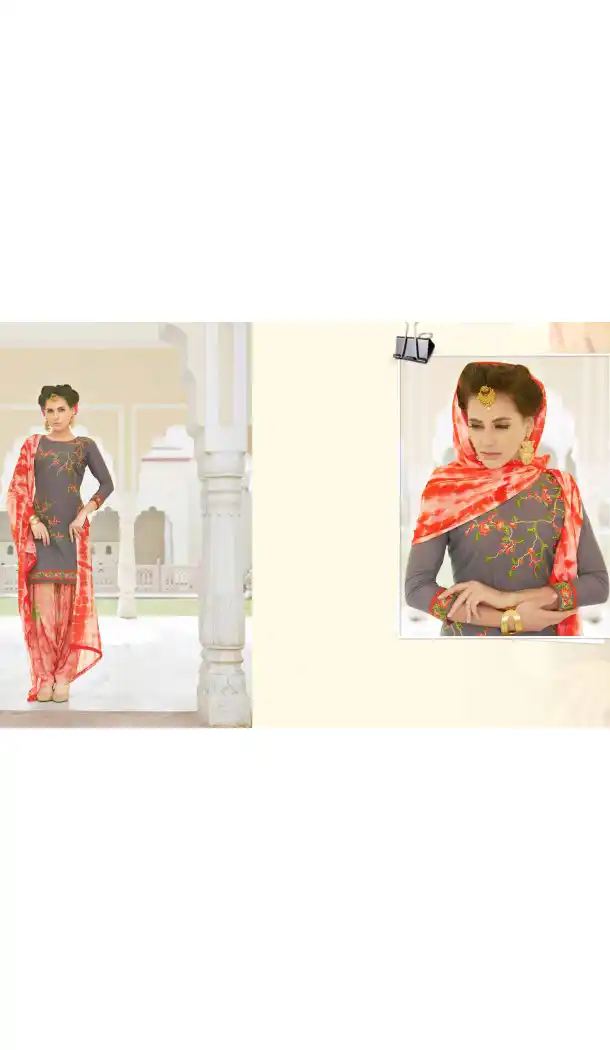 Slate Grey Color Cotton Straight Cut Casual Wear Punjabi Patiyala Dress | FH542081418