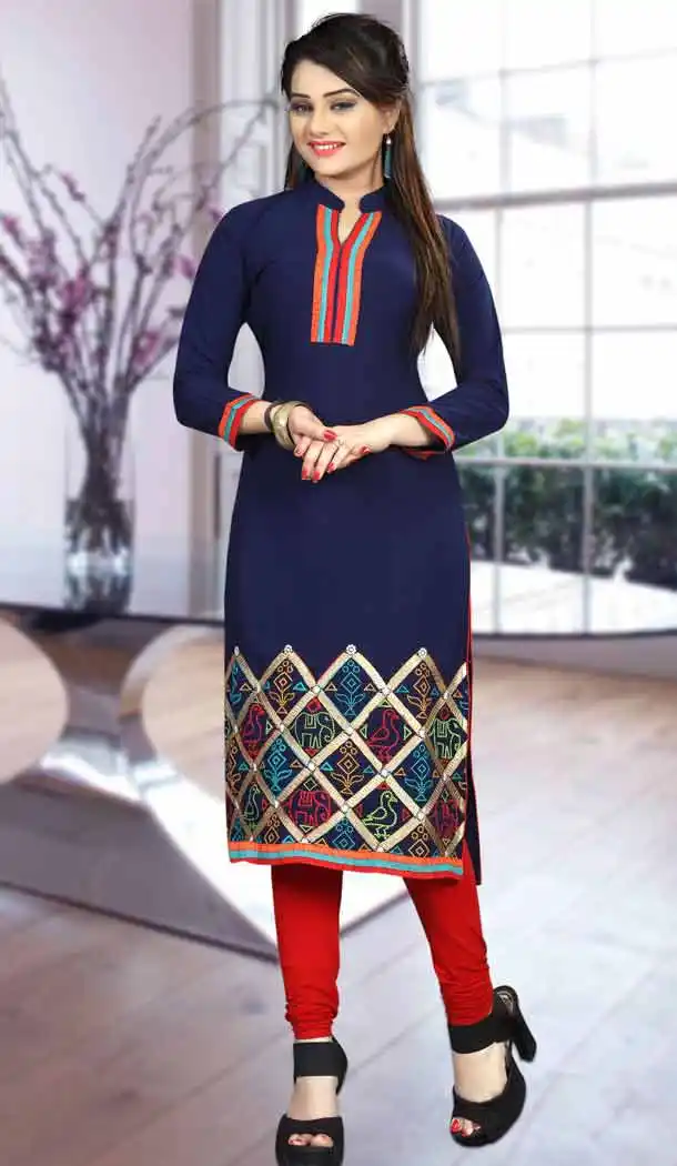Navy Blue Color Imported  Straight Style Designer Wear Kurtis | FH542381442