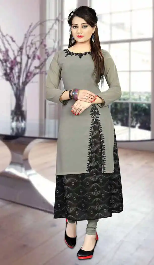 Grey Color Imported  Straight Style Designer Wear Kurtis | FH542381443