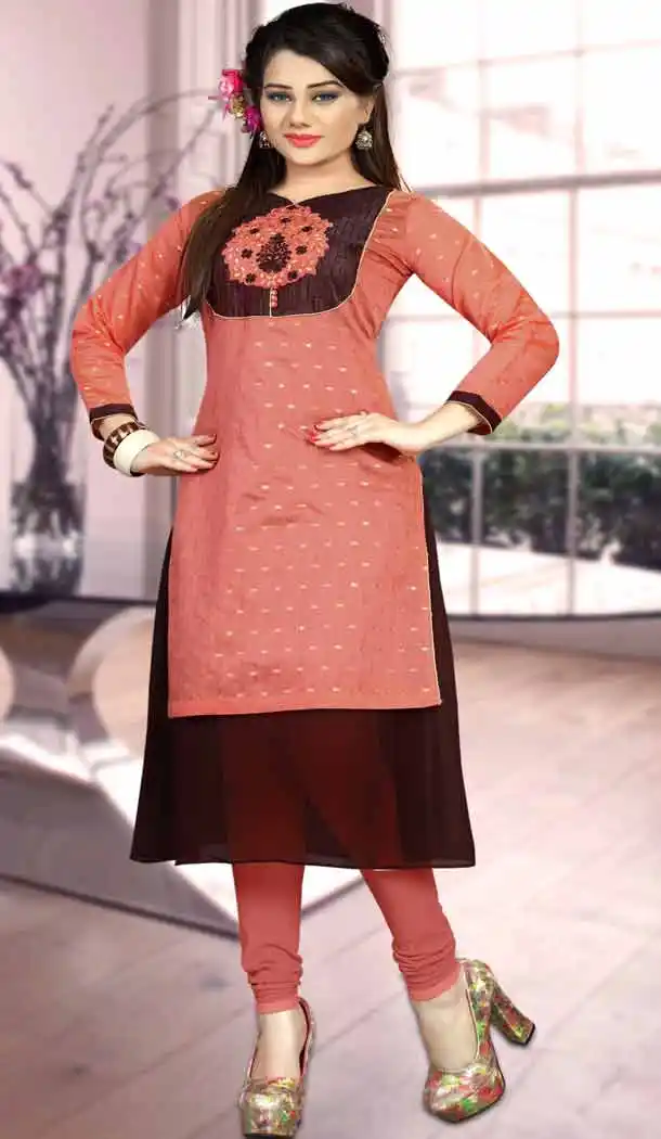 Salmon Color Georgette Straight Style Designer Wear Kurtis | FH542381444