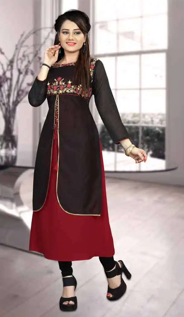 Black Color Georgette Straight Style Designer Wear Kurtis | FH542381445