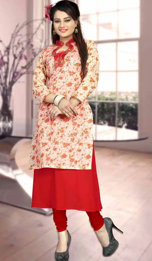 Red Color Georgette Straight Style Designer Wear Kurtis | FH542381446