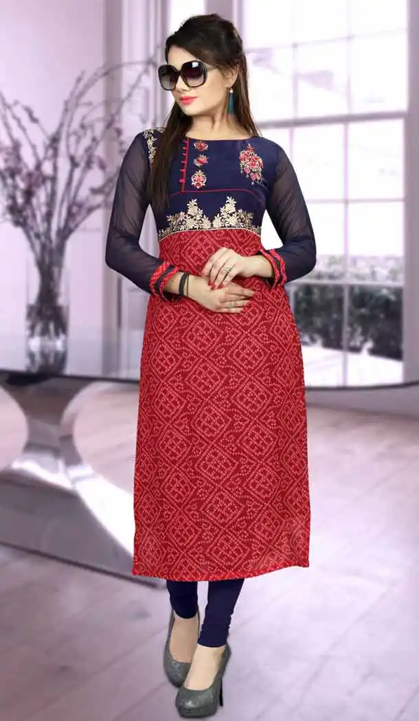 Red Color Georgette Straight Style Designer Wear Kurtis | FH542381447