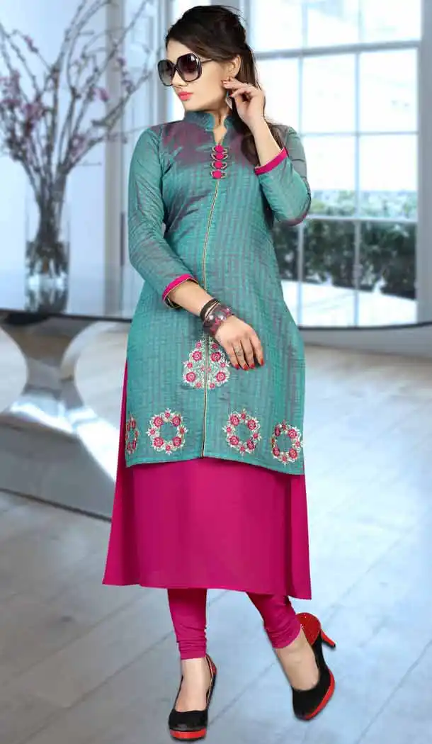 Deep Pink Color Georgette Straight Style Designer Wear Kurtis | FH542381448