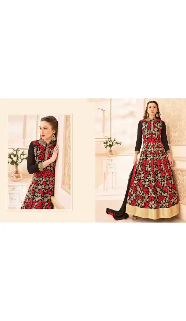 Black Color Georgette Long Anarkali Style Pakistani Salwar Kameez | FH542681467