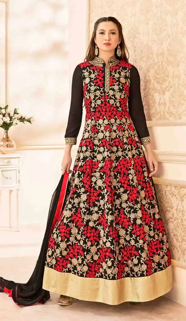Black Color Georgette Long Anarkali Style Pakistani Salwar Kameez | FH542681467