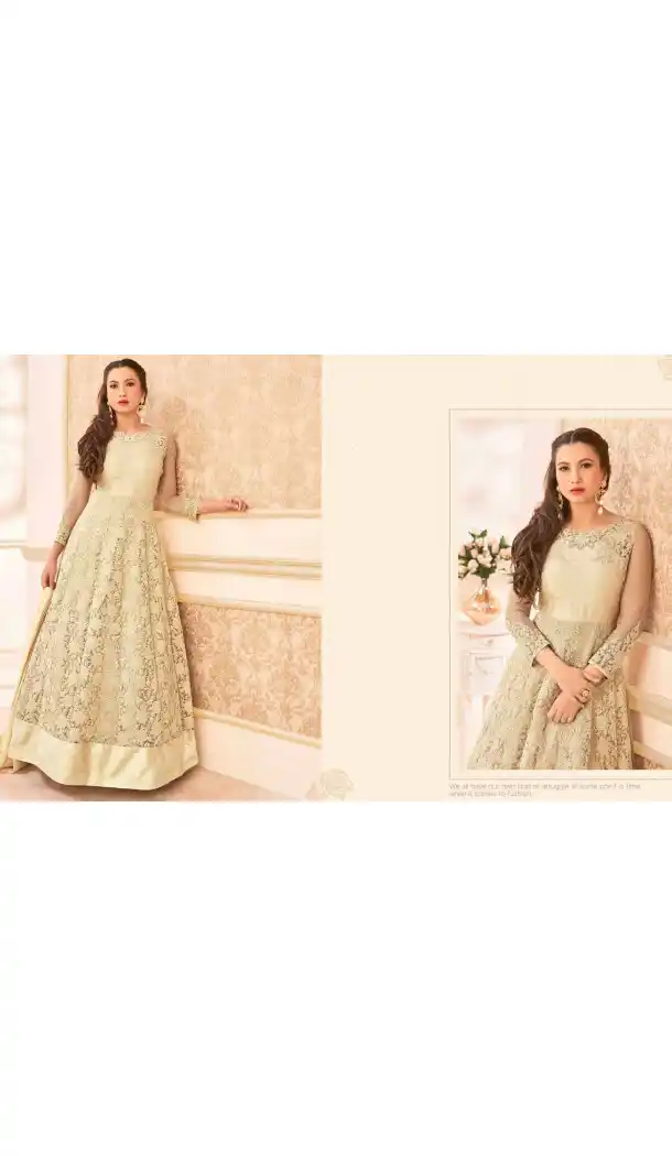 Beige Color Georgette Long Anarkali Style Pakistani Salwar Kameez | FH542681468