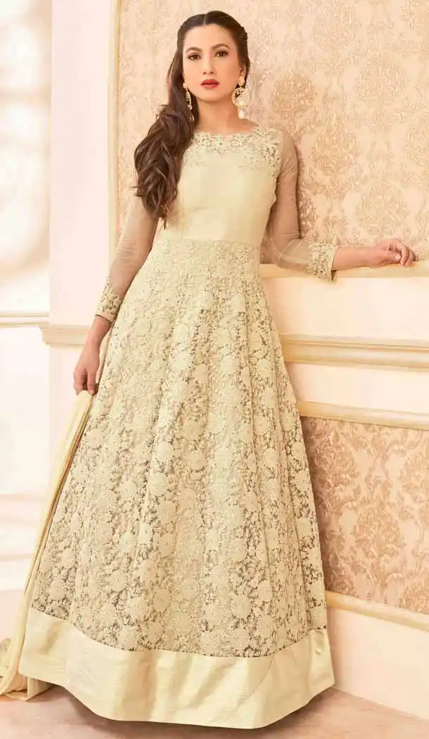 Beige Color Georgette Long Anarkali Style Pakistani Salwar Kameez | FH542681468