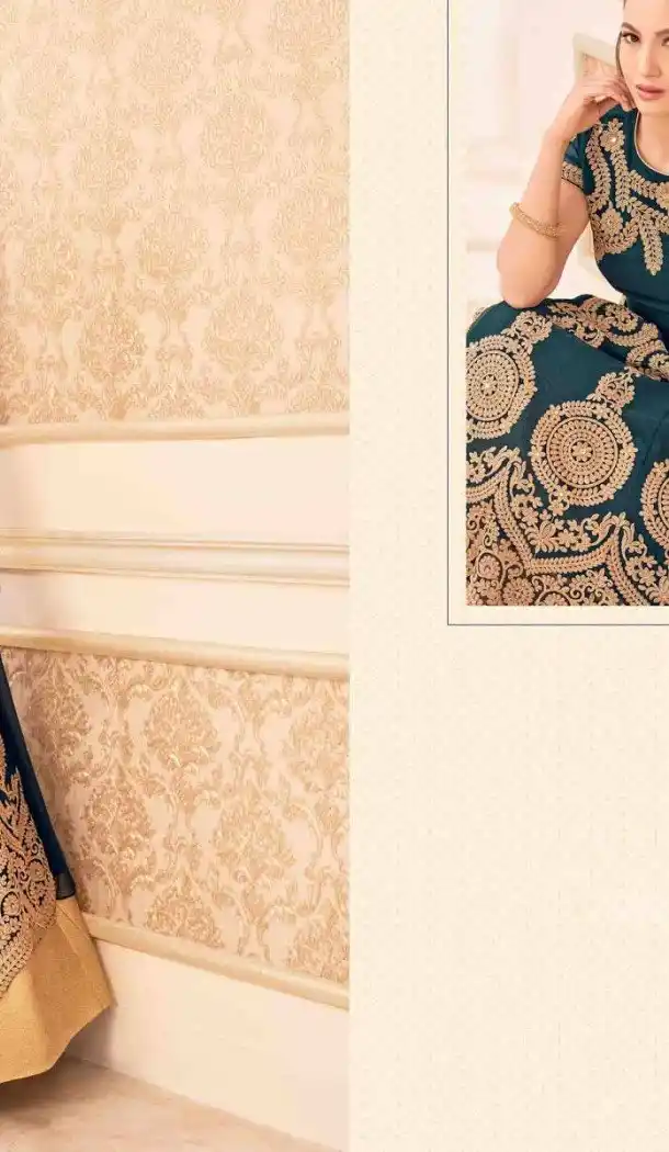 Cadet Blue Color Georgette Long Anarkali Style Pakistani Salwar Kameez | FH542681469