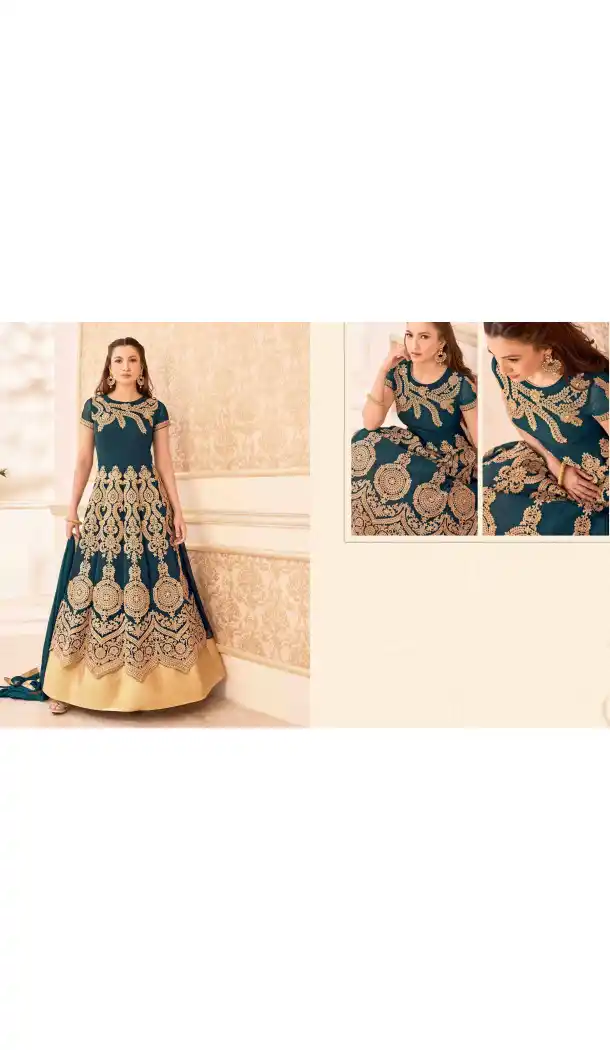 Cadet Blue Color Georgette Long Anarkali Style Pakistani Salwar Kameez | FH542681469
