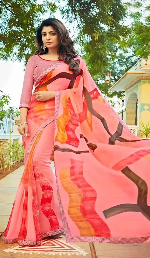 Pink Color Georgette Fancy Printed Casual Wear Saris | FH543381560
