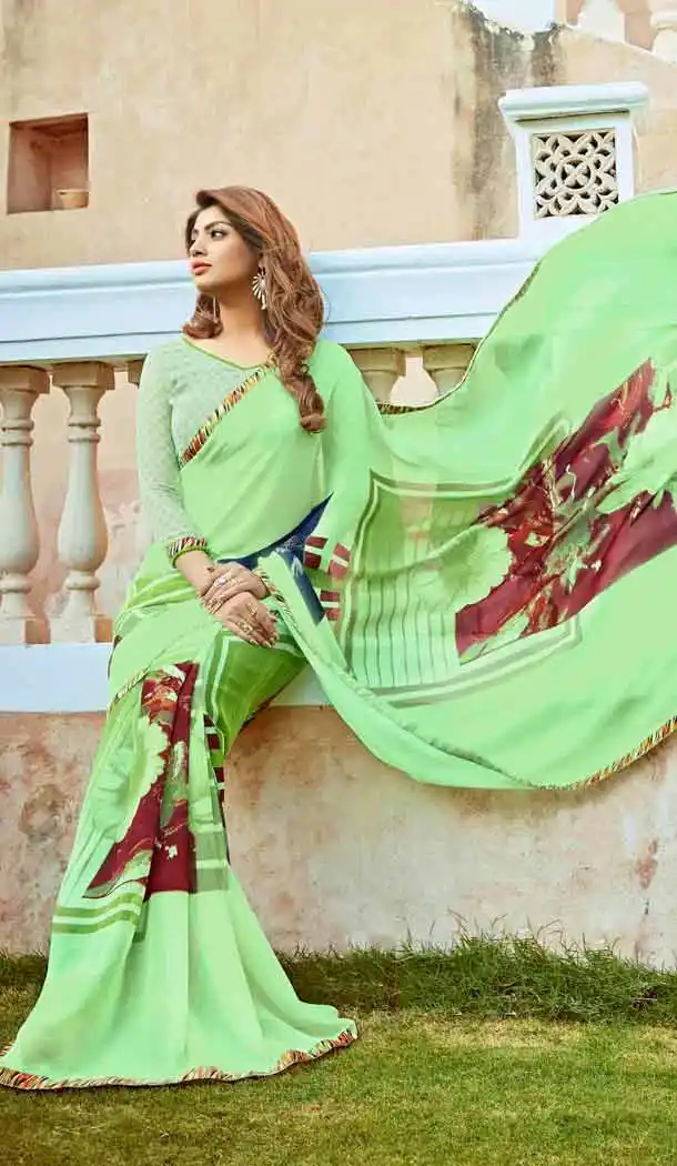 Mint Green Color Georgette Fancy Printed Casual Wear Saris | FH543381571