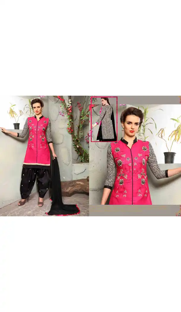 Deep Pink Color Cotton Straight Cut Daily Wear Punjabi Patiyala Dresses | FH543681596