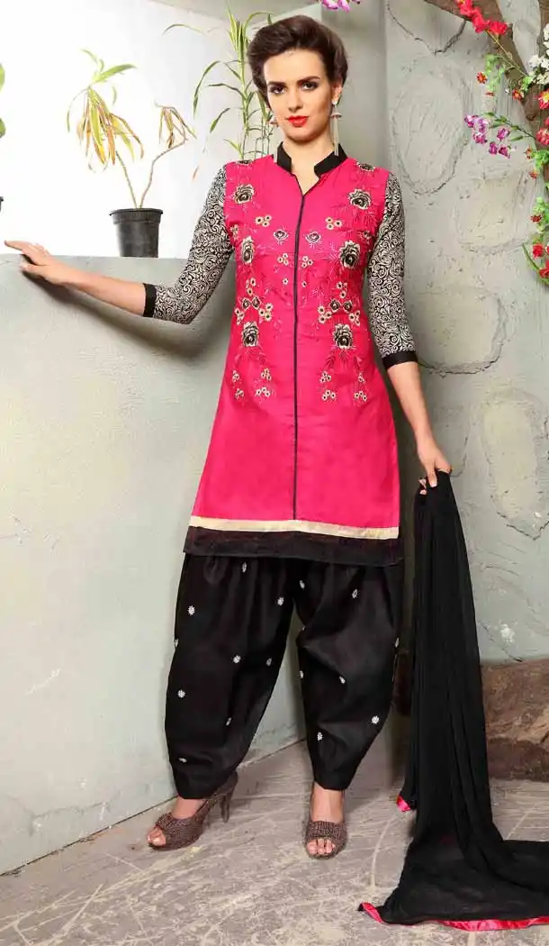 Deep Pink Color Cotton Straight Cut Daily Wear Punjabi Patiyala Dresses | FH543681596