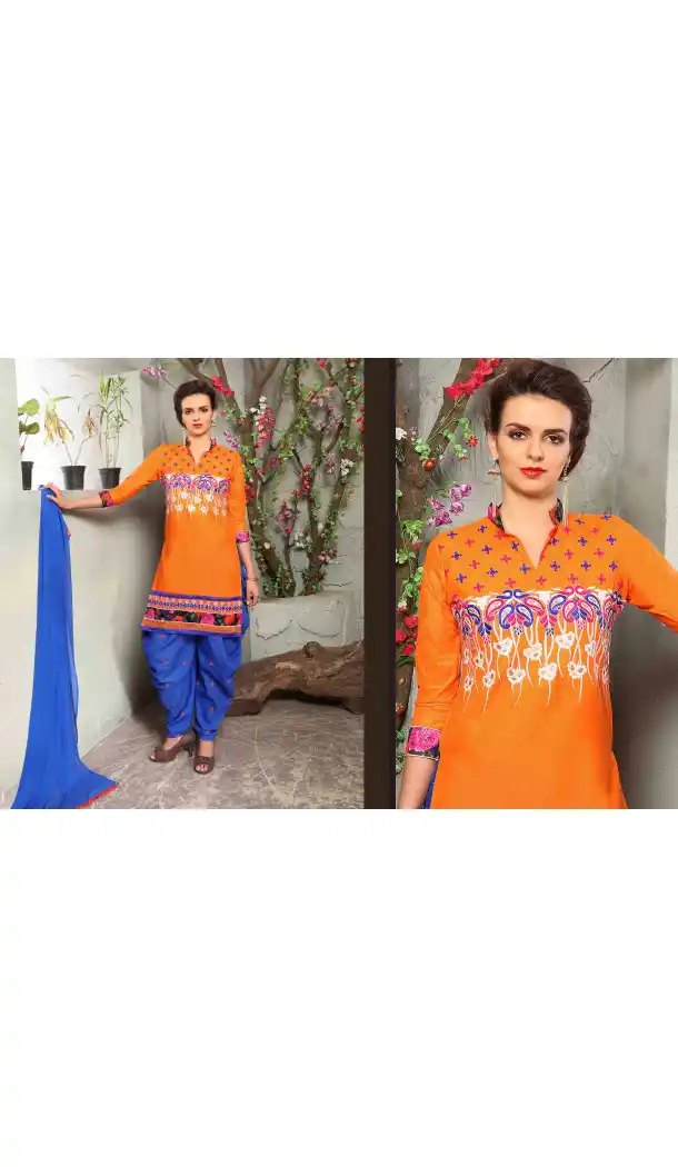 Orange Color Cotton Straight Cut Daily Wear Punjabi Patiyala Dresses | FH543681597