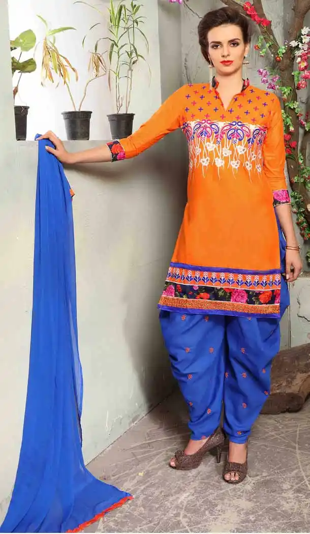 Orange Color Cotton Straight Cut Daily Wear Punjabi Patiyala Dresses | FH543681597