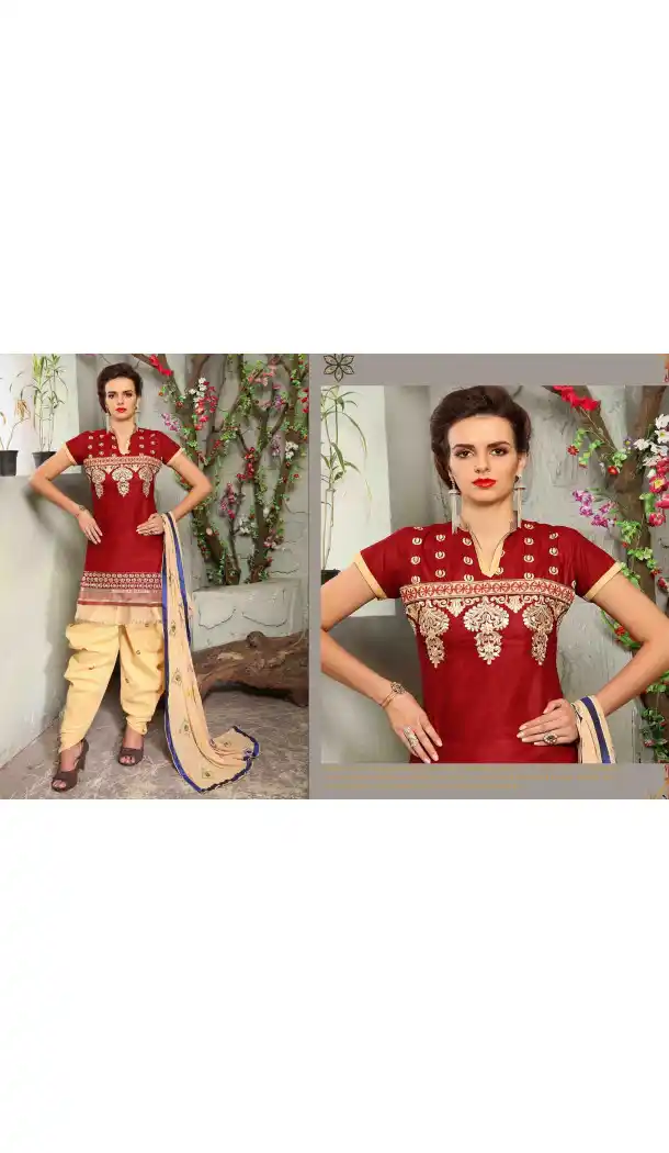 Red Color Cotton Straight Cut Daily Wear Punjabi Patiyala Dresses | FH543681598