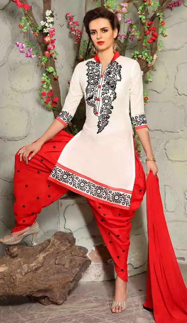 White Color Cotton Straight Cut Daily Wear Punjabi Patiyala Dresses | FH543681599